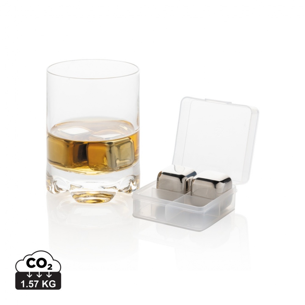 Logo trade business gifts image of: Re-usable stainless steel ice cubes 4pc